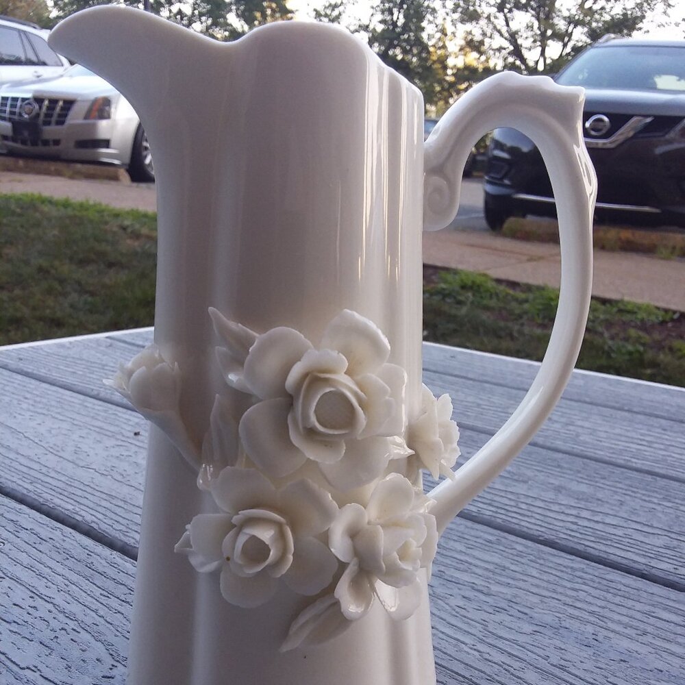 Antique Reflections Bone China Pitcher with raised floral design